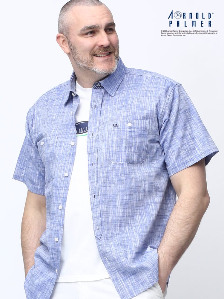 大きいサイズ メンズ Arnold Palmer (アーノルドパーマー) スラブ シャンブレー レギュラーカラー 半袖 シャツ
