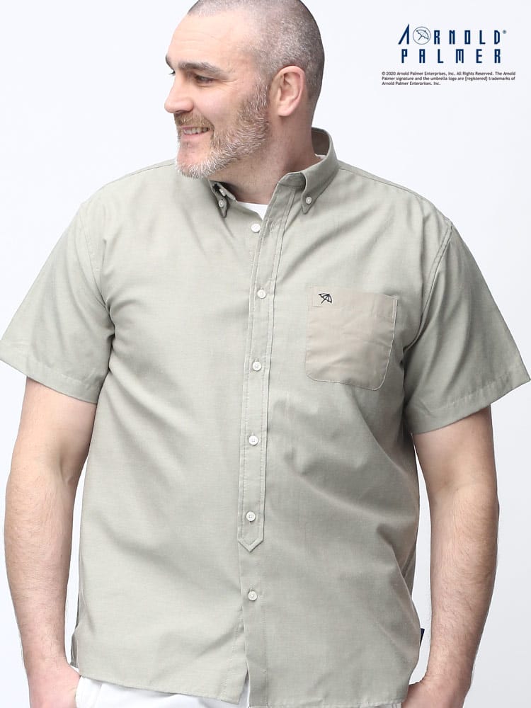 大きいサイズ メンズ Arnold Palmer (アーノルドパーマー) 胸ロゴ ポケット切り替え ボタンダウン ライトオックス 半袖 シャツ