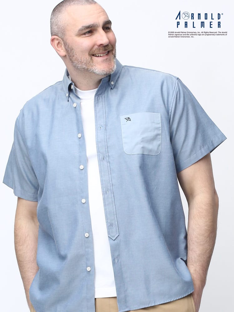 大きいサイズ メンズ Arnold Palmer (アーノルドパーマー) 胸ロゴ ポケット切り替え ボタンダウン ライトオックス 半袖 シャツ