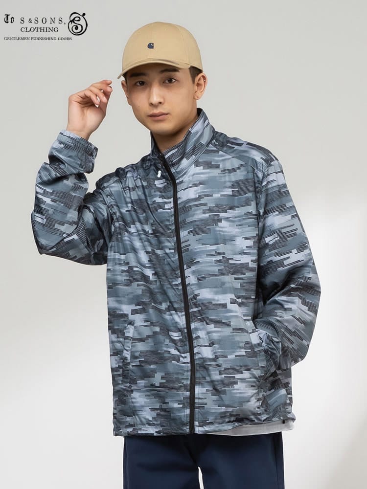 S＆SONS (エスアンドサンズ) ポケッタブル 撥水 防花粉 多機能 総柄 フルジップ ウィンドブレーカー