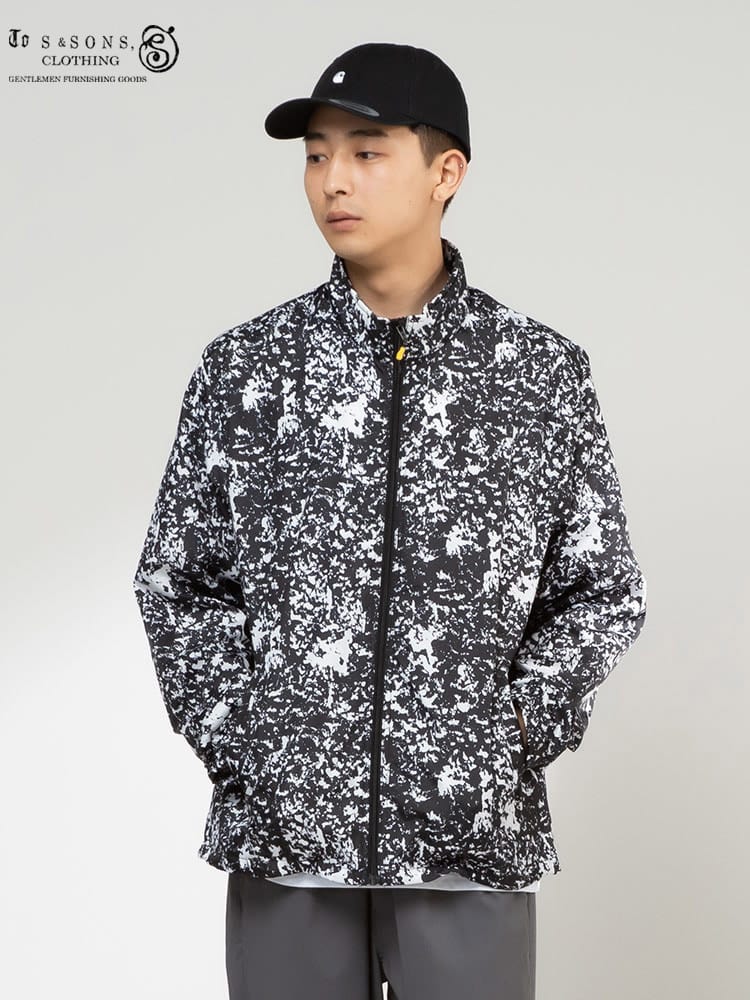 S＆SONS (エスアンドサンズ) ポケッタブル 撥水 防花粉 多機能 総柄 フルジップ ウィンドブレーカー