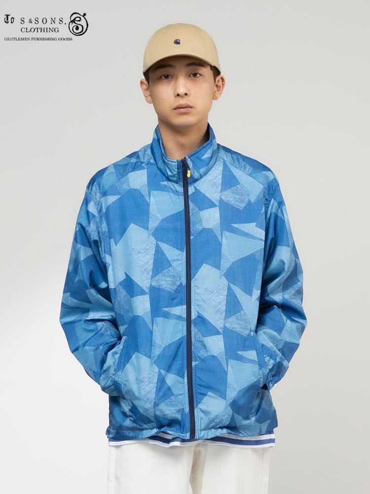 S＆SONS (エスアンドサンズ) ポケッタブル 撥水 防花粉 多機能 総柄 フルジップ ウィンドブレーカー