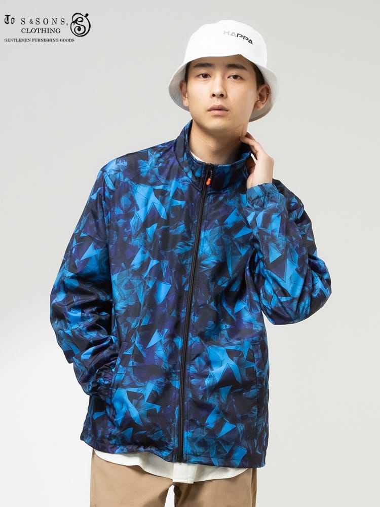 S＆SONS (エスアンドサンズ) ポケッタブル 撥水 防花粉 多機能 総柄 フルジップ ウィンドブレーカー