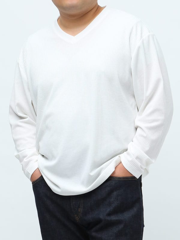 大きいサイズ メンズ B＆T CLUB 針立て ストライプ Vネック 長袖 Tシャツ ロンT