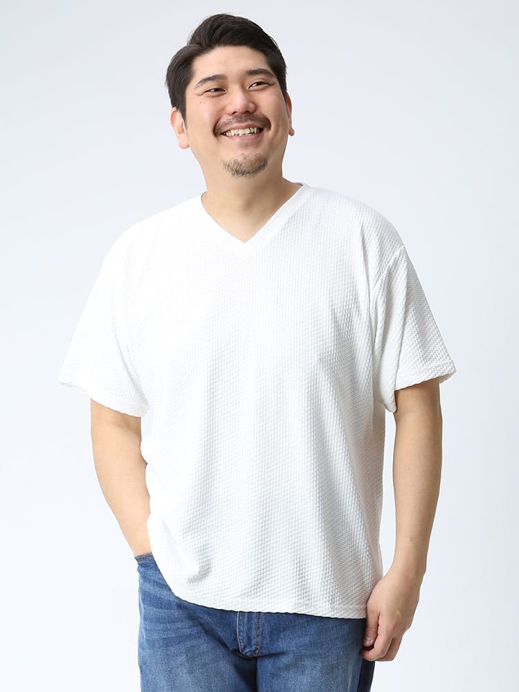 在庫処分 返品交換不可 大きいサイズ メンズ B＆T CLUB ジャガード Vネック 半袖 Tシャツ