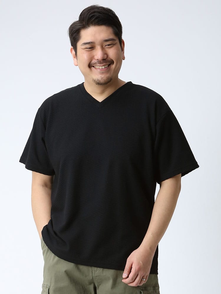 在庫処分 返品交換不可 大きいサイズ メンズ B＆T CLUB ジャガード Vネック 半袖 Tシャツ