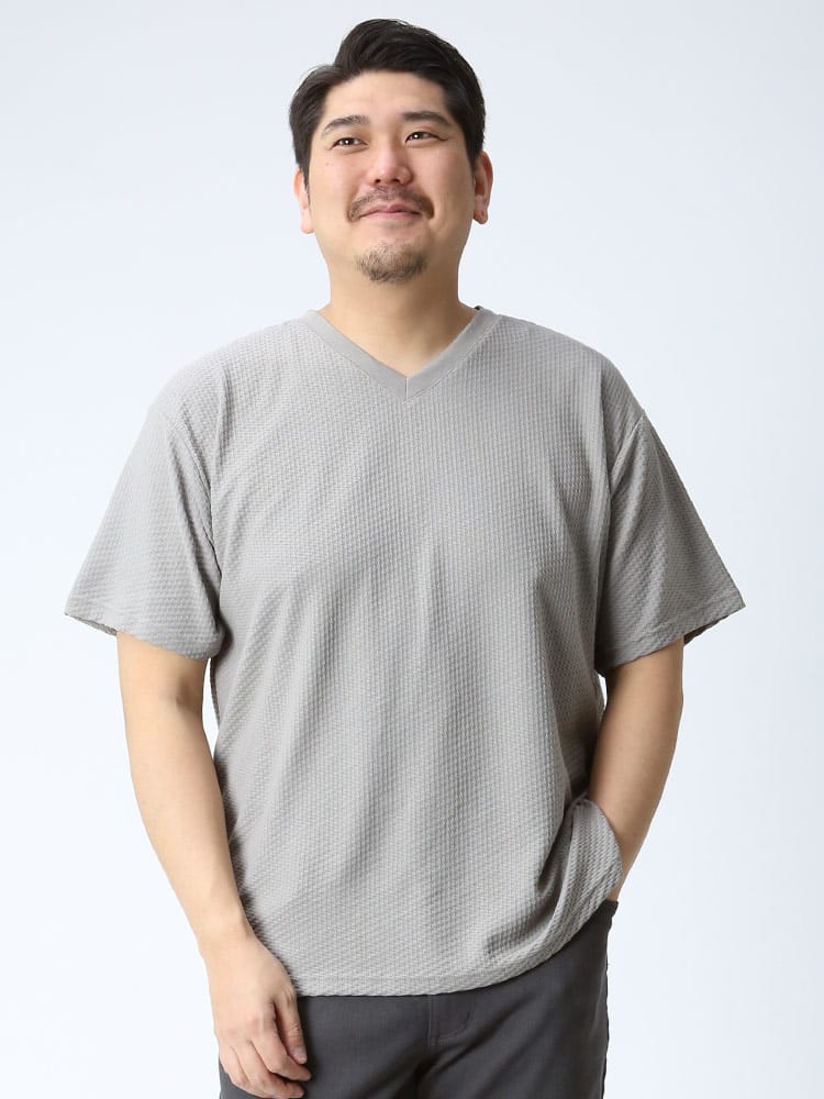 在庫処分 返品交換不可 大きいサイズ メンズ B＆T CLUB ジャガード Vネック 半袖 Tシャツ