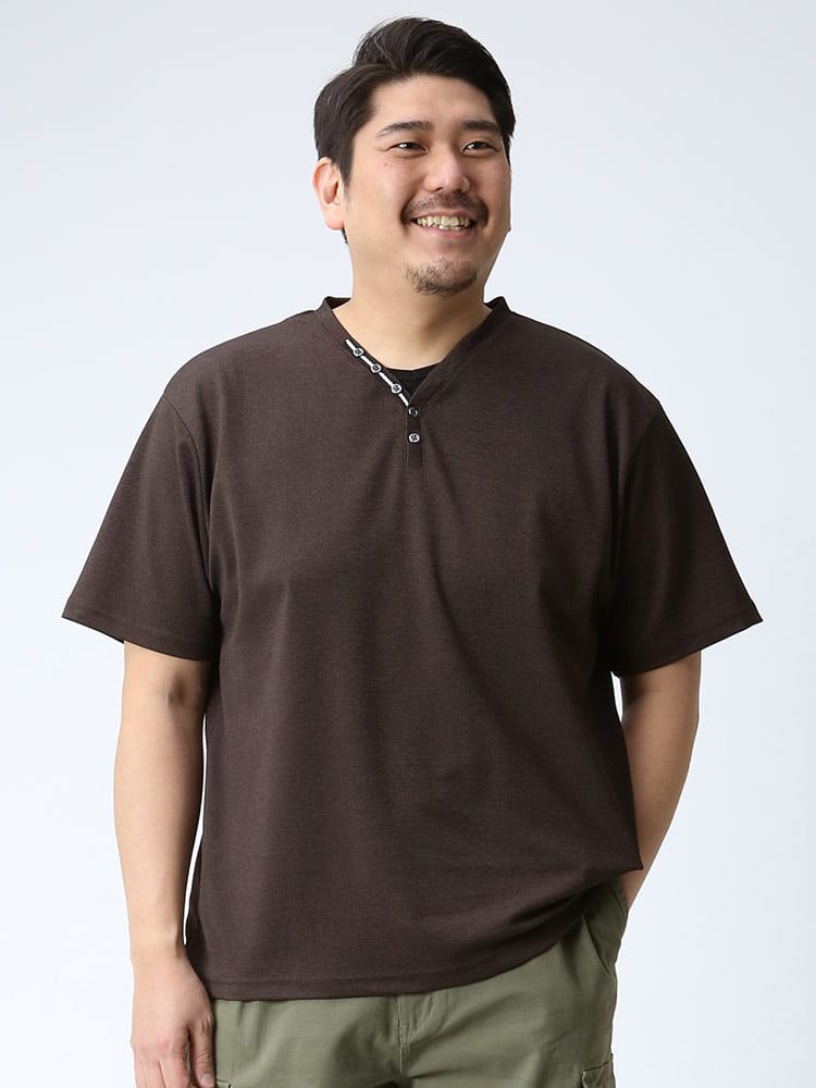 大きいサイズ メンズ B＆T CLUB カチオン 鹿の子 Vヘンリーネック 半袖 Tシャツ