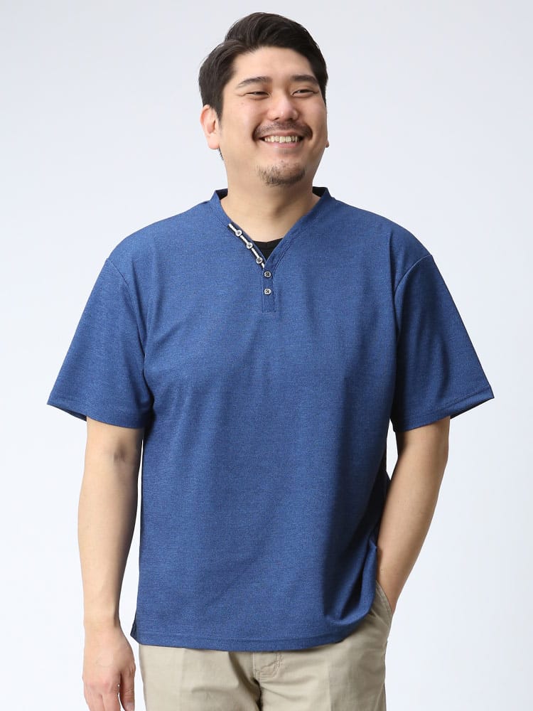 大きいサイズ メンズ B＆T CLUB カチオン 鹿の子 Vヘンリーネック 半袖 Tシャツ