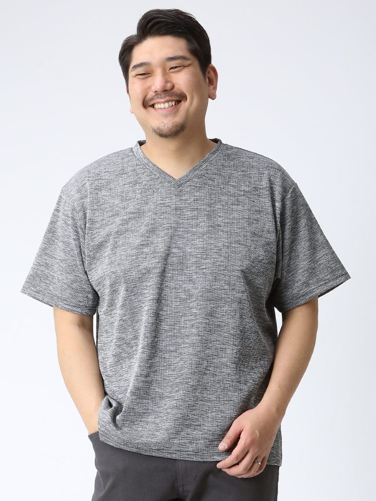 大きいサイズ メンズ B＆T CLUB 杢テレコ Vネック 半袖 Tシャツ