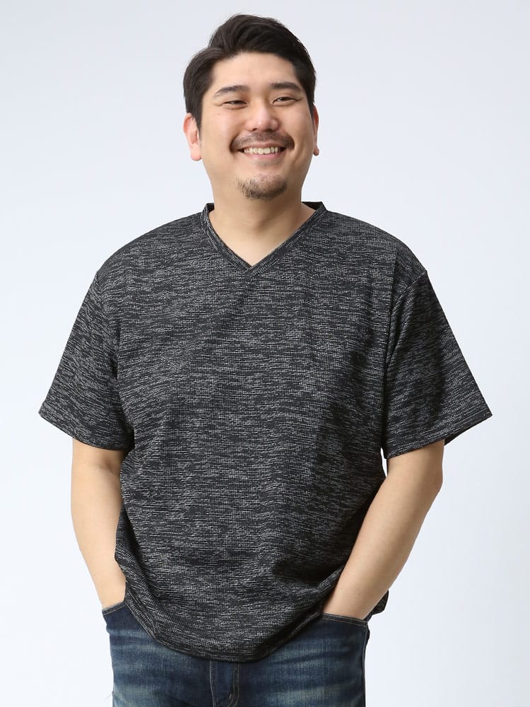大きいサイズ メンズ B＆T CLUB 杢テレコ Vネック 半袖 Tシャツ