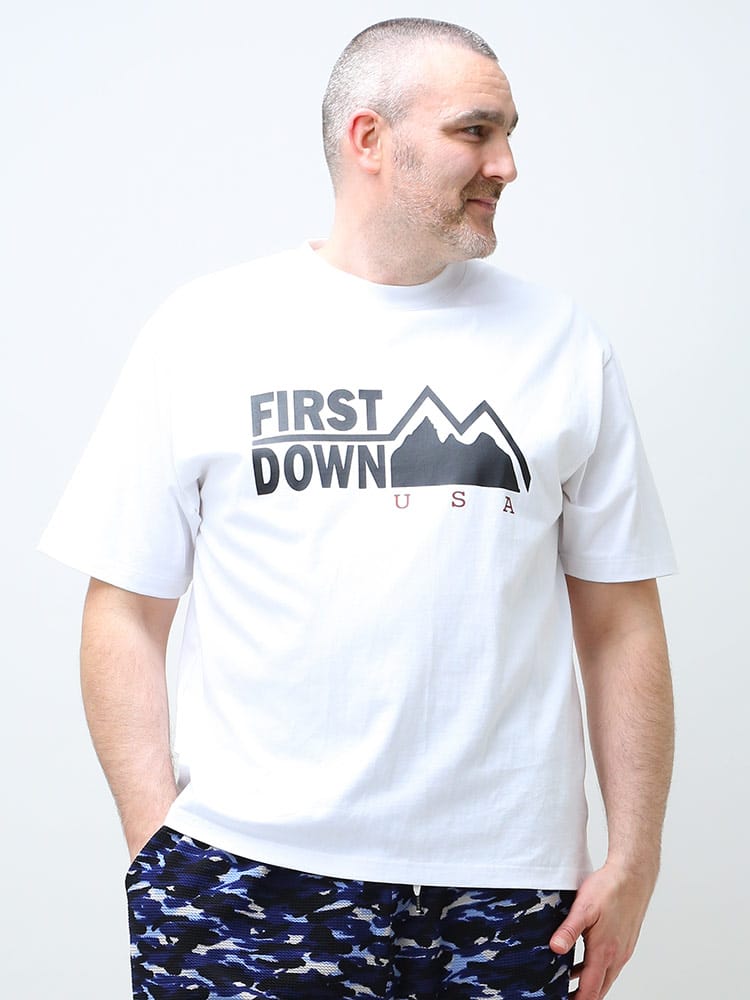 大きいサイズ メンズ FIRST DOWN USA (ファーストダウンユーエスエー) 綿100％ BIGロゴ クルーネック 半袖 Tシャツ