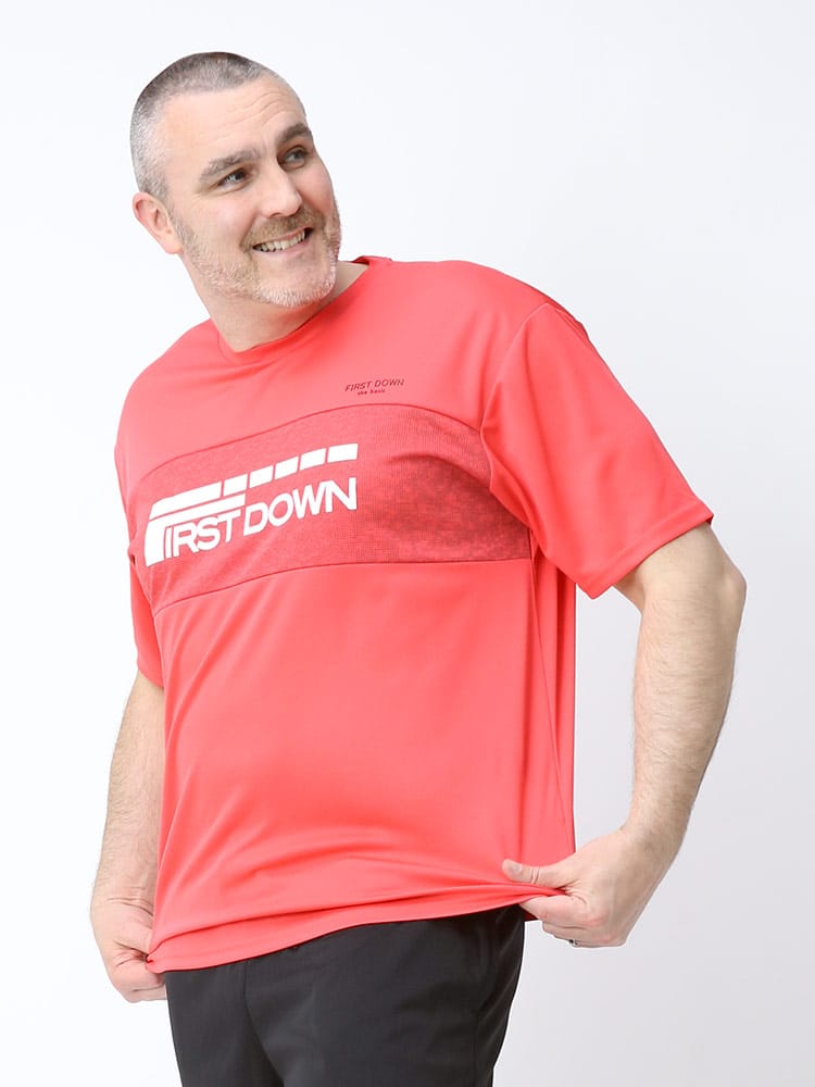 大きいサイズ メンズ FIRST DOWN BASIC (ファーストダウンベーシック) 吸水速乾 マイクロメッシュ 切り替え クルーネック 半袖 Tシャツ