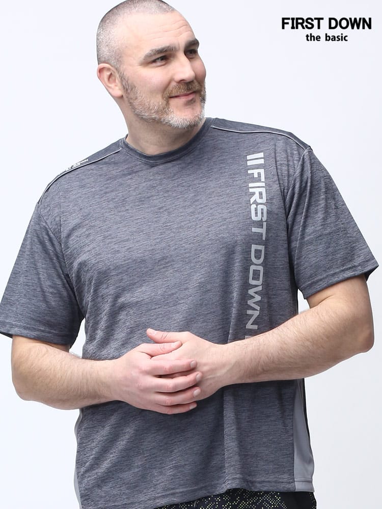 在庫処分 返品交換不可 大きいサイズ メンズ FIRST DOWN BASIC (ファーストダウンベーシック) 吸水速乾 リフレクター カチオン クルーネック 半袖 Tシャツ