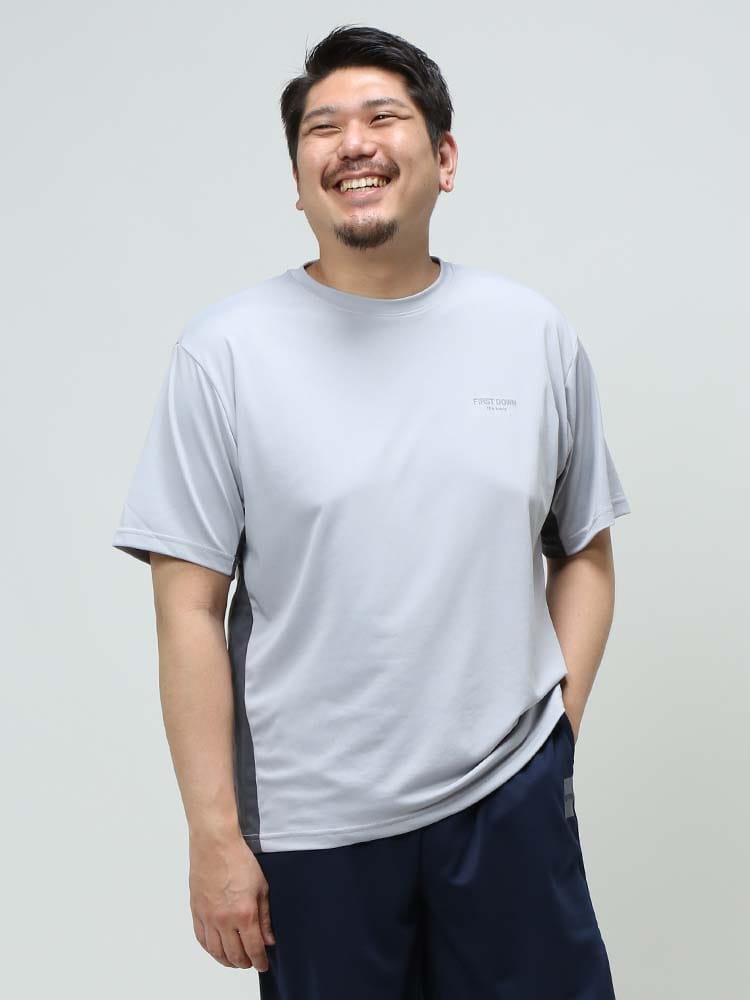 大きいサイズ メンズ FIRST DOWN BASIC (ファーストダウンベーシック) SARATECH DRY サイド切り替え クルーネック 半袖 Tシャツ