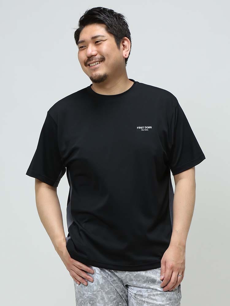 大きいサイズ メンズ FIRST DOWN BASIC (ファーストダウンベーシック) SARATECH DRY サイド切り替え クルーネック 半袖 Tシャツ