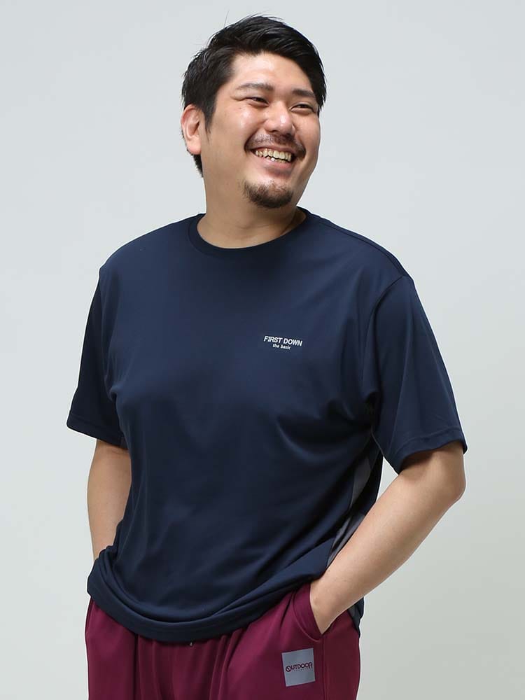 大きいサイズ メンズ FIRST DOWN BASIC (ファーストダウンベーシック) SARATECH DRY サイド切り替え クルーネック 半袖 Tシャツ