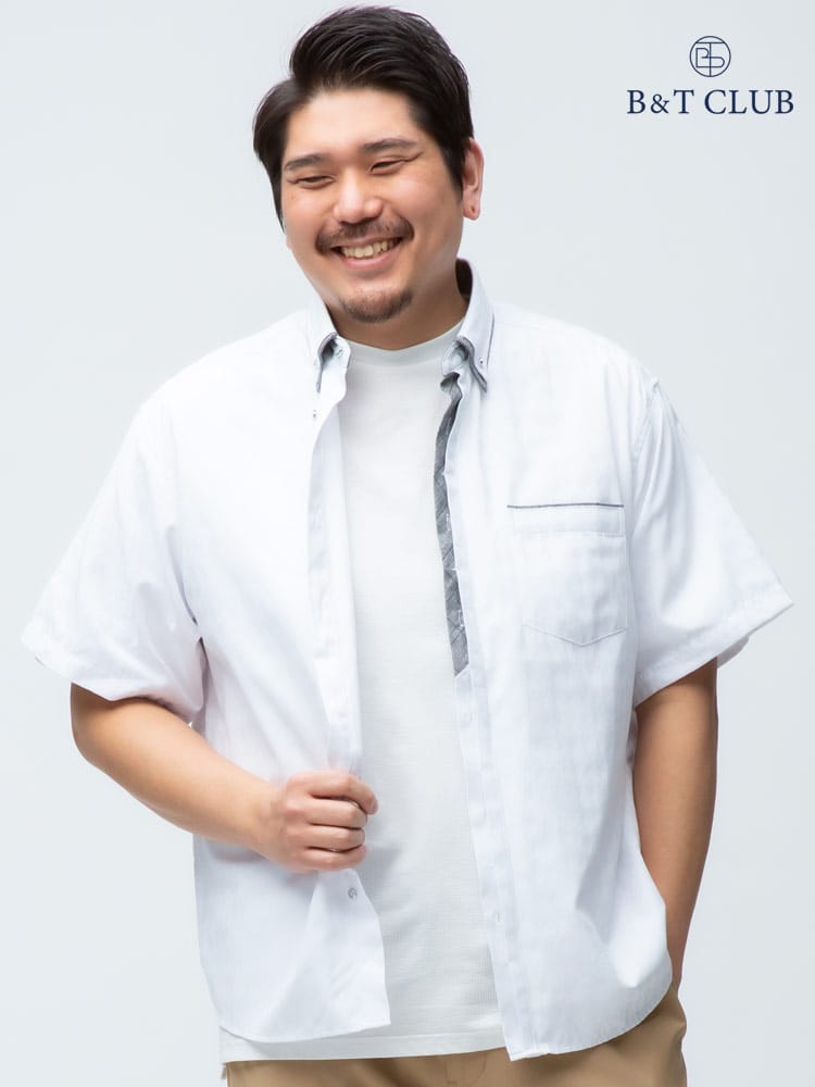 大きいサイズ メンズ B＆T CLUB 抗菌消臭テ アーガイルドビー 2枚衿 ボタンダウン 半袖シャツ