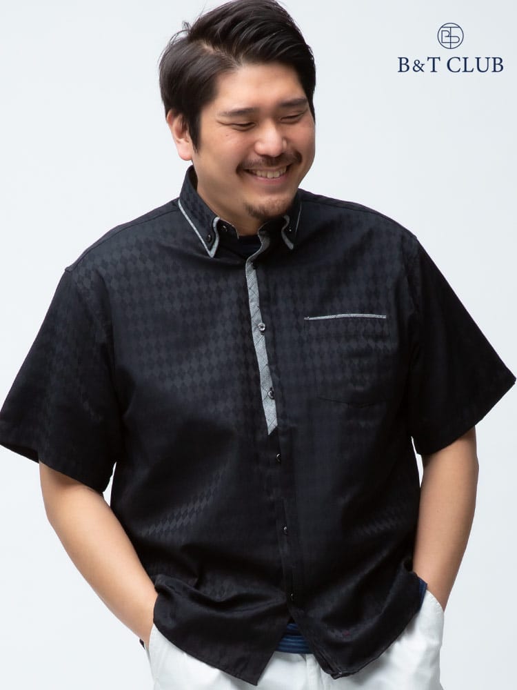 大きいサイズ メンズ B＆T CLUB 抗菌消臭テ アーガイルドビー 2枚衿 ボタンダウン 半袖シャツ