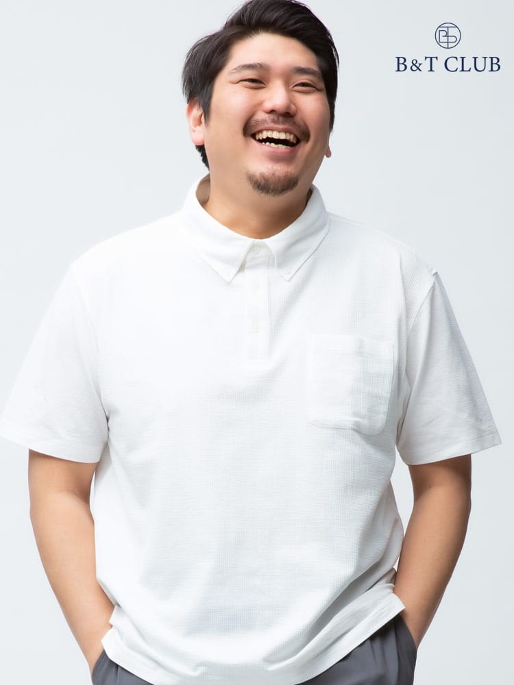 大きいサイズ メンズ B＆T CLUB SOLOTEX 首元ゆったり ポケット ボタンダウン 半袖 ポロシャツ