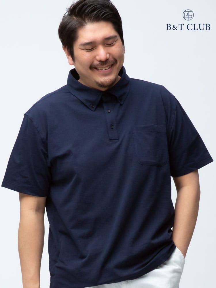 大きいサイズ メンズ B＆T CLUB SOLOTEX 首元ゆったり ポケット ボタンダウン 半袖 ポロシャツ