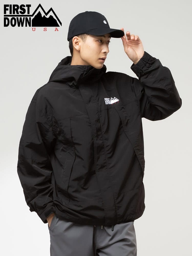 FIRST DOWN USA (ファーストダウンユーエスエー) ロゴ刺繍 ナイロン フード フルジップ ジャケット MOTOWN JKT SUPPLEX NYLON
