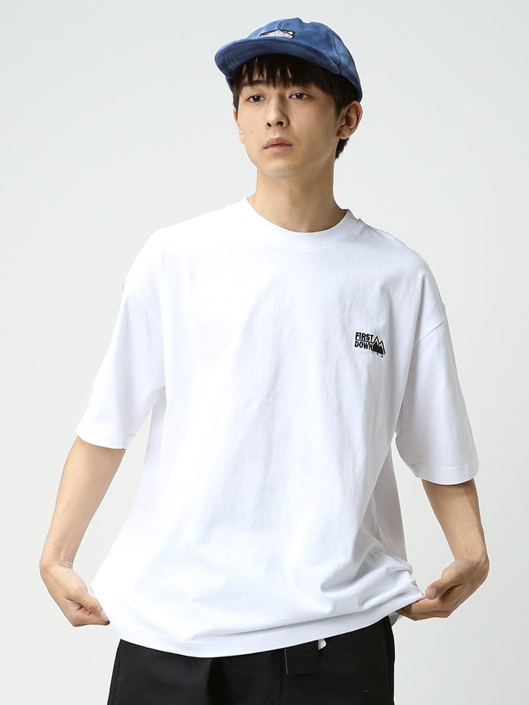 FIRST DOWN USA (ファーストダウンユーエスエー) 天竺 ロゴ刺繍 クルーネック 半袖 Tシャツ