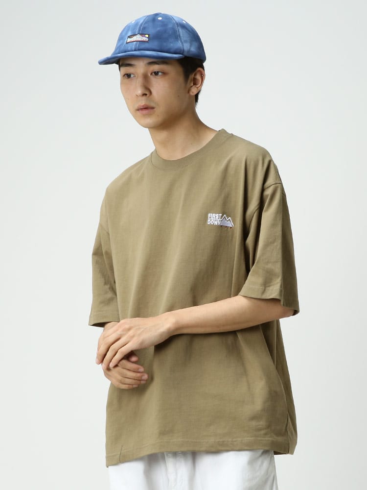 FIRST DOWN USA (ファーストダウンユーエスエー) 天竺 ロゴ刺繍 クルーネック 半袖 Tシャツ