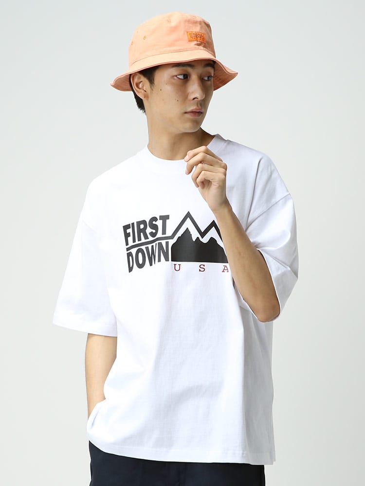 FIRST DOWN USA (ファーストダウンユーエスエー) 天竺 ロゴプリント クルーネック 半袖 Tシャツ