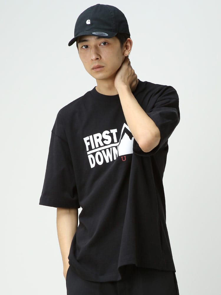FIRST DOWN USA (ファーストダウンユーエスエー) 天竺 ロゴプリント クルーネック 半袖 Tシャツ