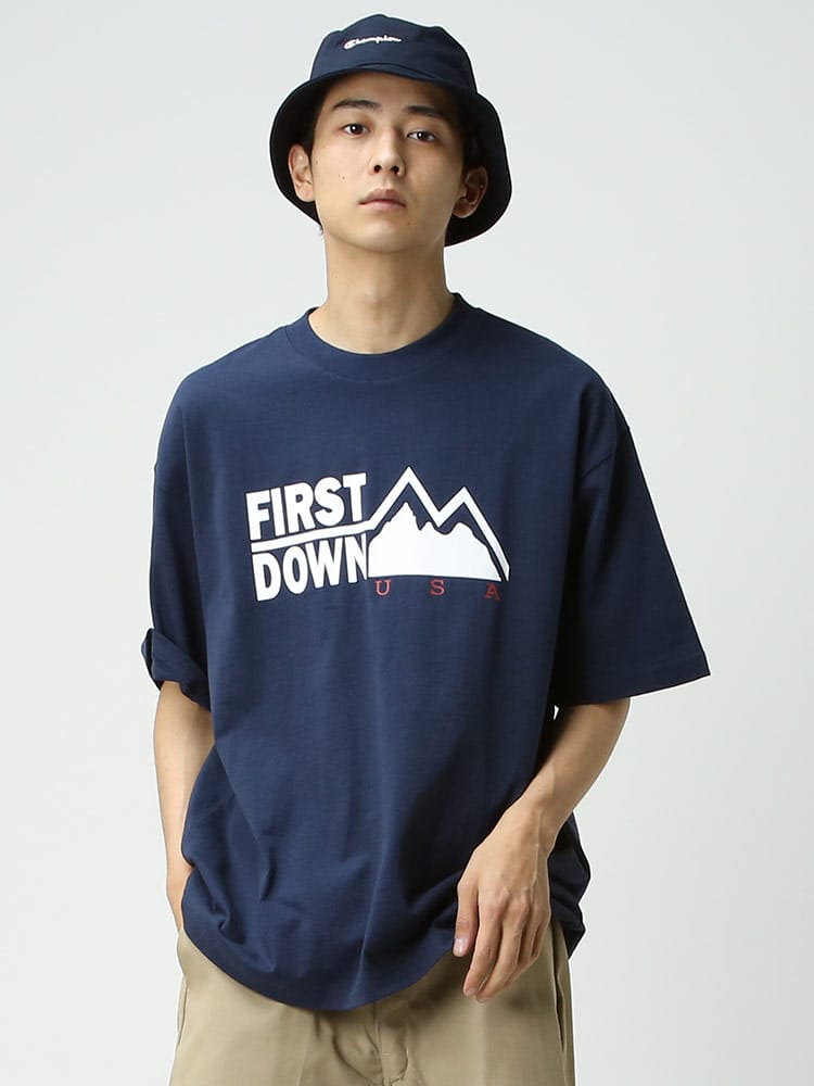 FIRST DOWN USA (ファーストダウンユーエスエー) 天竺 ロゴプリント クルーネック 半袖 Tシャツ