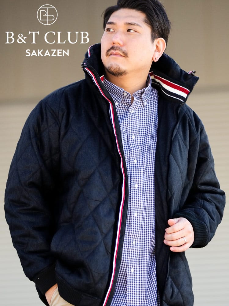 大きいサイズ メンズ B＆T CLUB (ビーアンドティークラブ) ボリュームネック キルト フルジップ 中綿 ジャケット