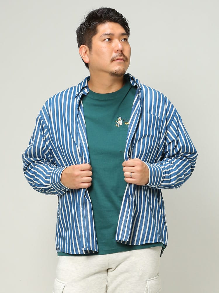 大きいサイズ メンズ B＆T CLUB (ビーアンドティークラブ) 抗菌消臭 ストライプ ボタンダウン 長袖 シルキーシャツ