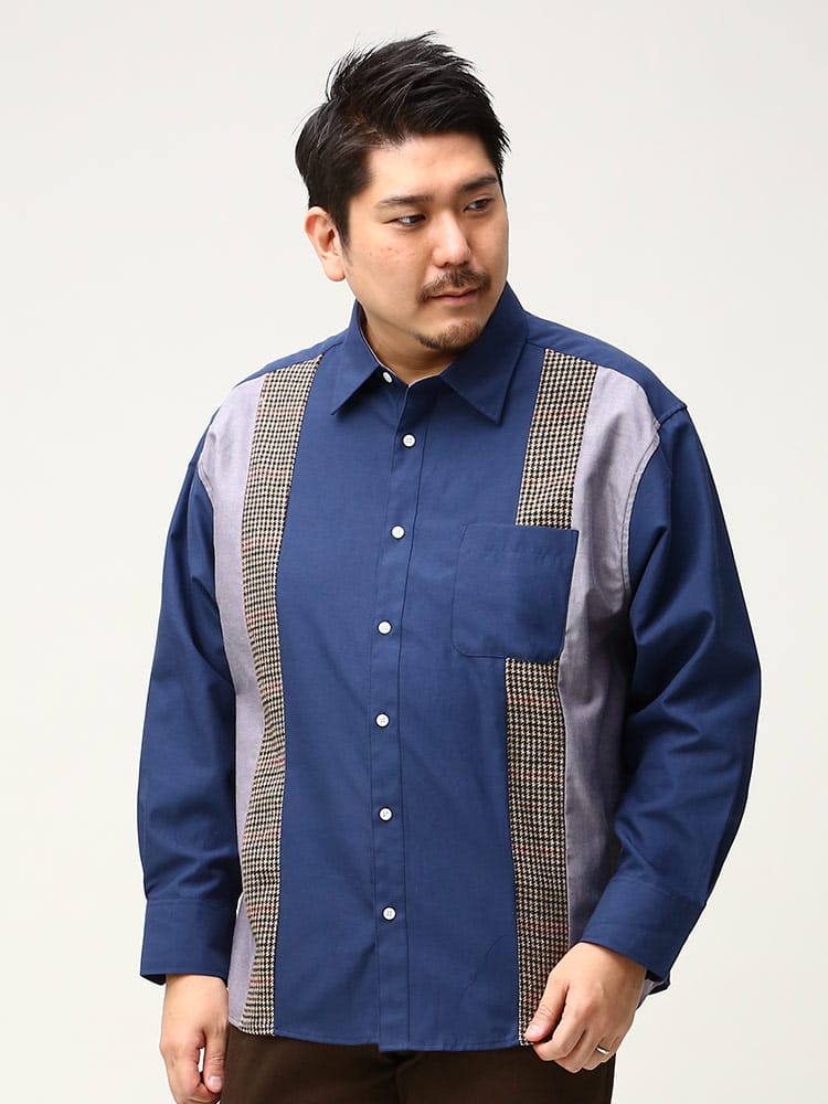 大きいサイズ メンズ B＆T CLUB (ビーアンドティークラブ) 抗菌消臭 縦切り替え 長袖 オックスシャツ