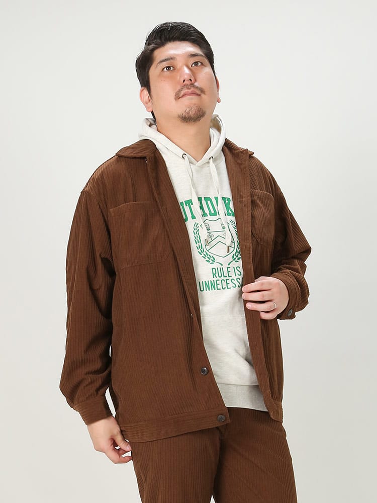 大きいサイズ メンズ B＆T CLUB (ビーアンドティークラブ) コーデュロイ ストレッチ ポケット 長袖 シャツ