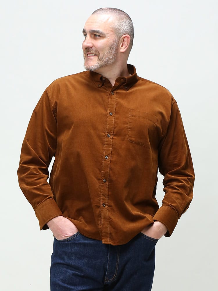 大きいサイズ メンズ B＆T CLUB (ビーアンドティークラブ) 抗菌消臭 コーデュロイ ボタンダウン 長袖 シャツ オシャバリシャツ