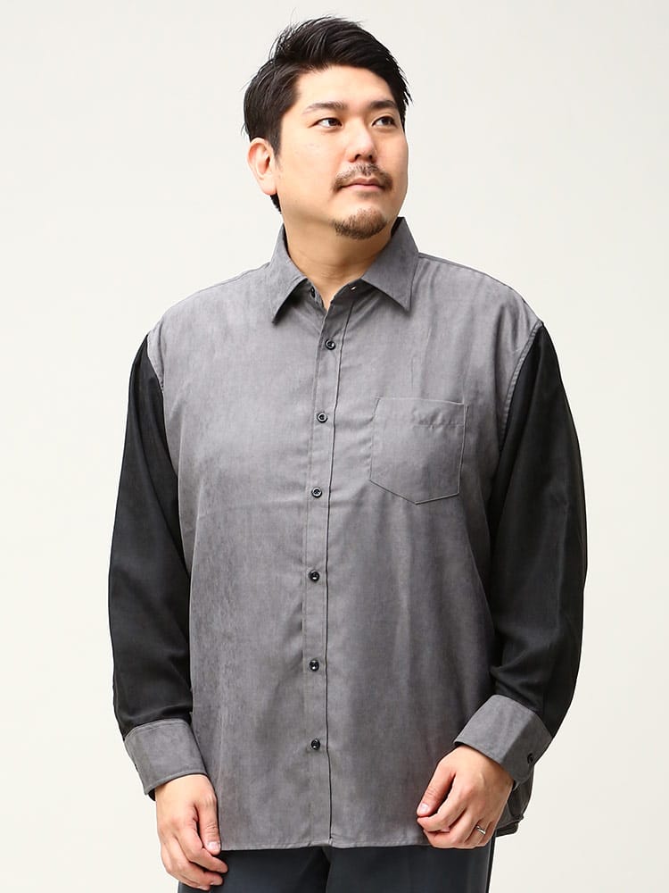 大きいサイズ メンズ B＆T CLUB (ビーアンドティークラブ) 抗菌消臭 ポリコール 袖切り替え 長袖 シャツ