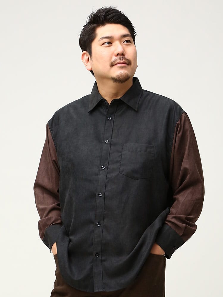大きいサイズ メンズ B＆T CLUB (ビーアンドティークラブ) 抗菌消臭 ポリコール 袖切り替え 長袖 シャツ