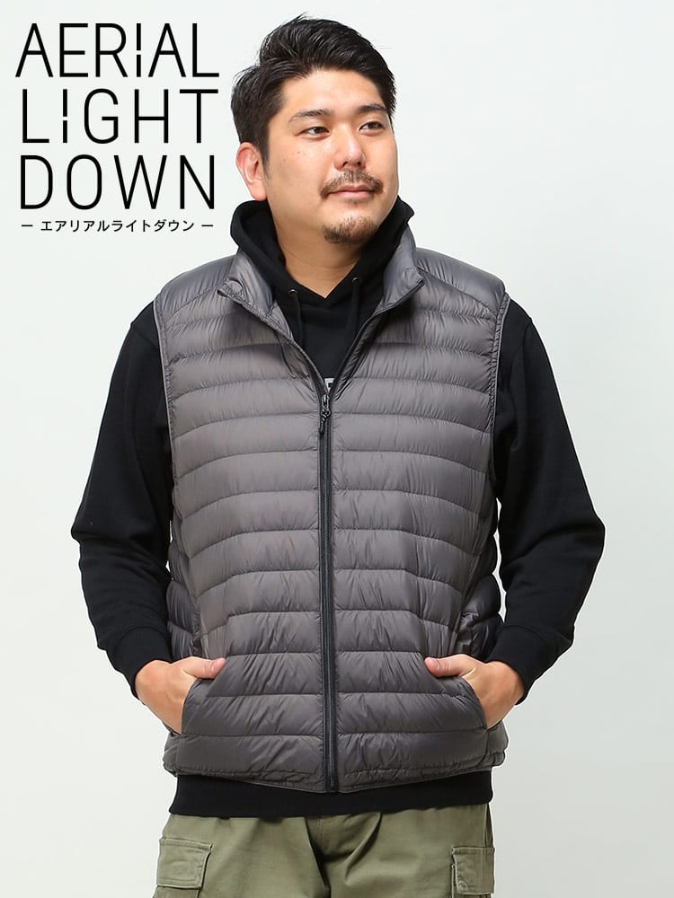 エアリアルライトダウン 撥水 ポケッタブル ナイロン ダウンベスト AERIAL LIGHT DOWN (B＆T CLUB) ビーアンドティークラブ 大きいサイズ メンズ 保温性抜群 防寒対策 節電対策 部屋用 オフィス 節電 仕事用 機能性 アウトドア