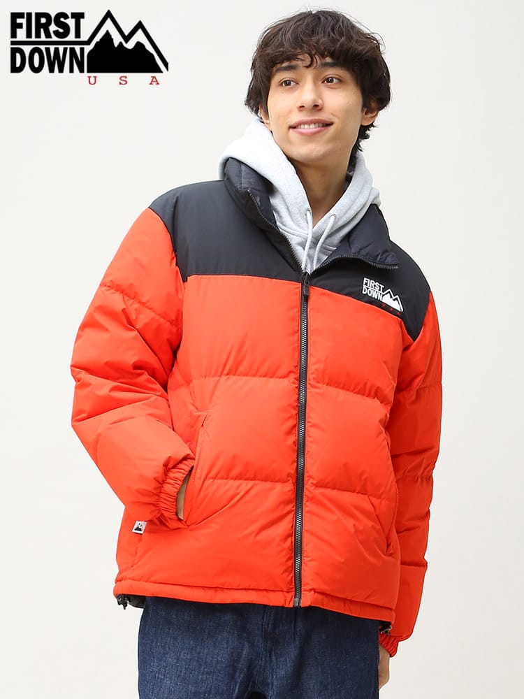 FIRST DOWN USA (ファーストダウンユーエスエー) リバーシブル 切り替え フルジップ スタンド ダウンジャケット BUBBLE DOWN JKT