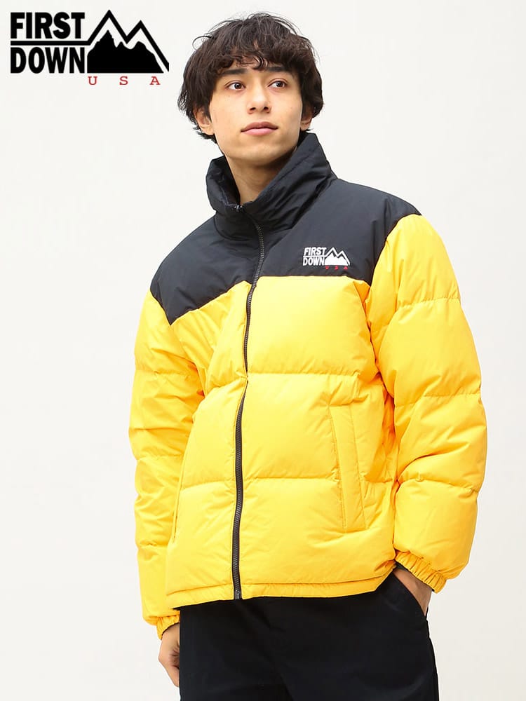 FIRST DOWN USA (ファーストダウンユーエスエー) リバーシブル 切り替え フルジップ スタンド ダウンジャケット BUBBLE DOWN JKT
