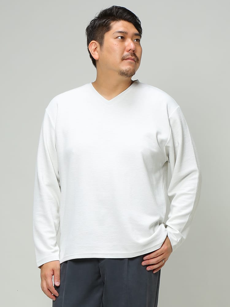 在庫処分 返品交換不可 大きいサイズ メンズ B＆T CLUB (ビーアンドティークラブ) リップル Vネック 長袖 Tシャツ