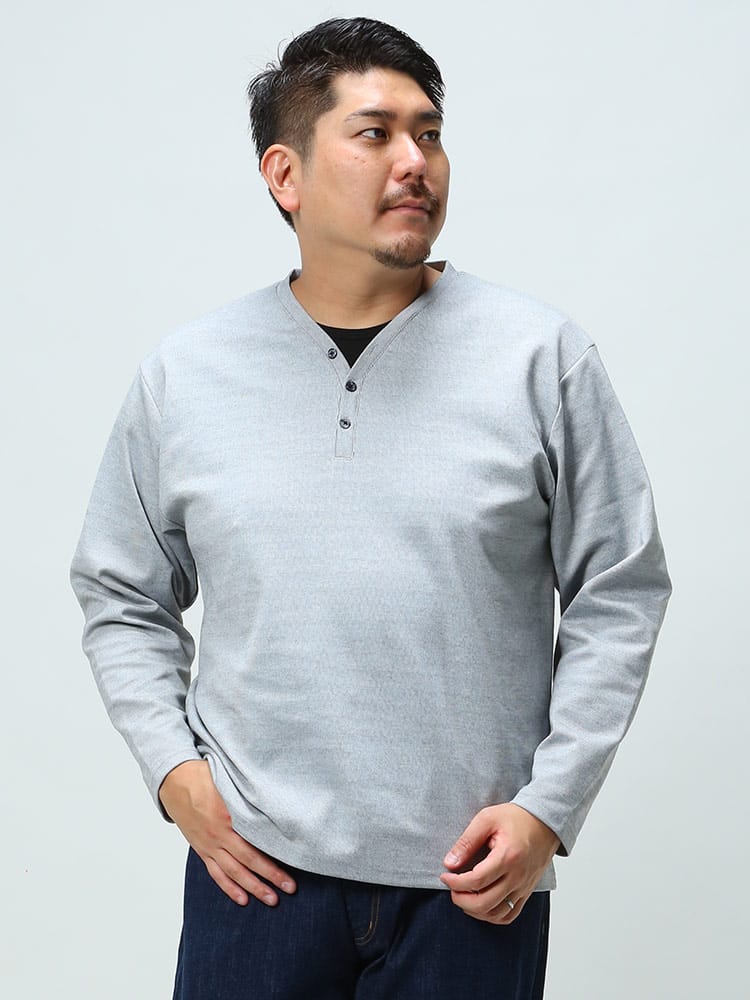 大きいサイズ メンズ B＆T CLUB (ビーアンドティークラブ) シャドーボーダー フェイクレイヤード 長袖 Tシャツ