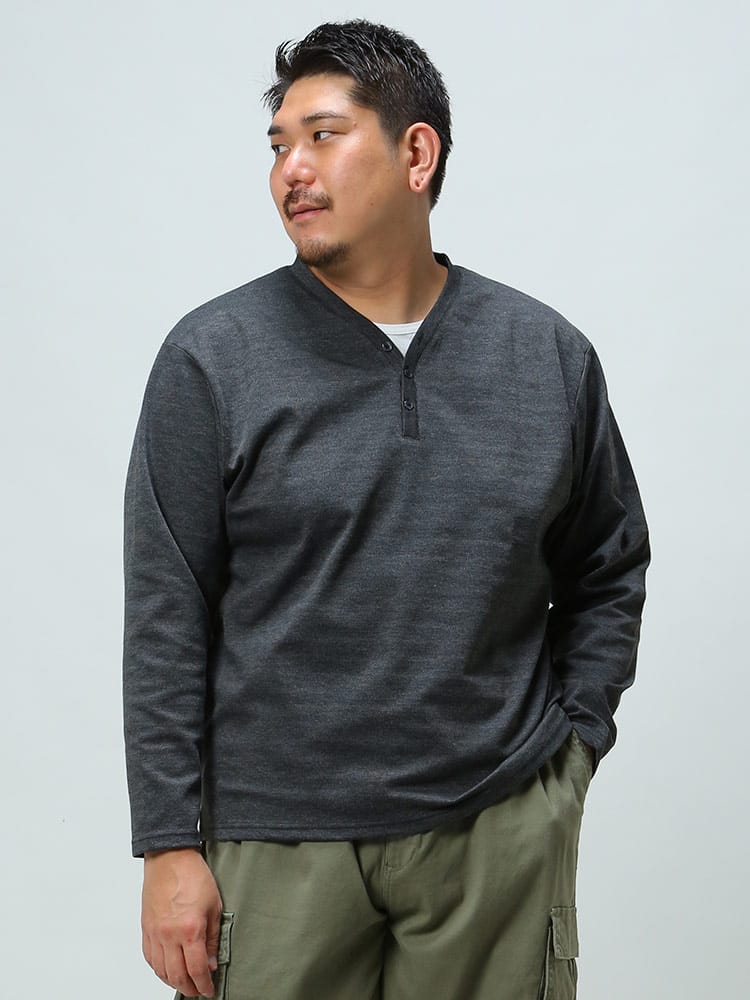 大きいサイズ メンズ B＆T CLUB (ビーアンドティークラブ) シャドーボーダー フェイクレイヤード 長袖 Tシャツ