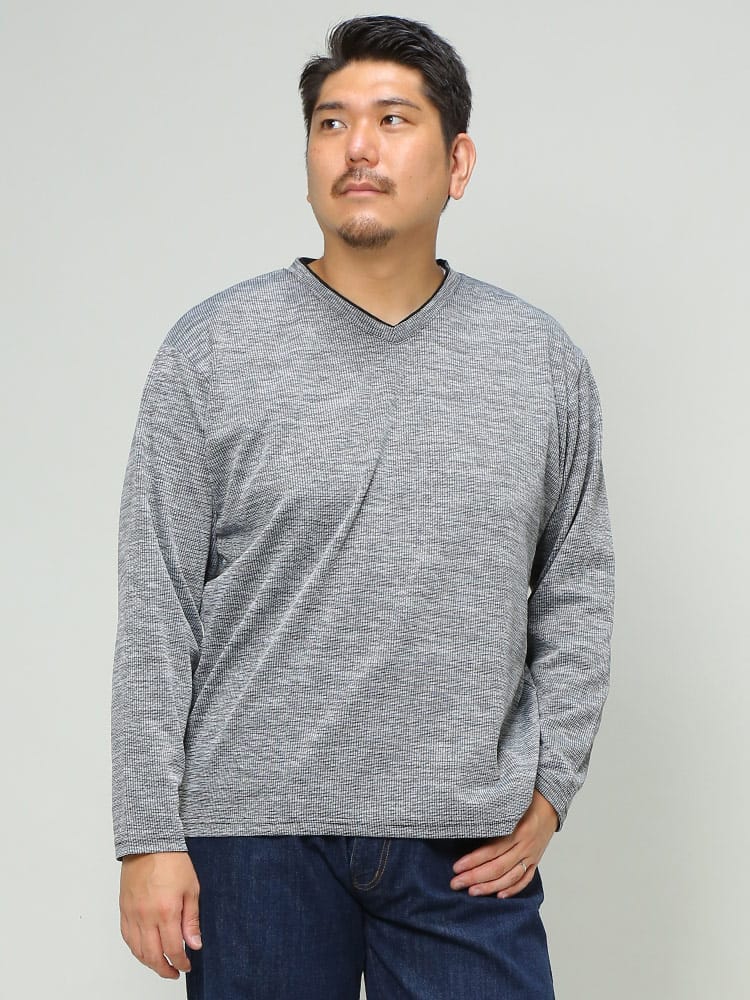 大きいサイズ メンズ B＆T CLUB (ビーアンドティークラブ) 杢テレコ フェイクレイヤード 長袖 Tシャツ