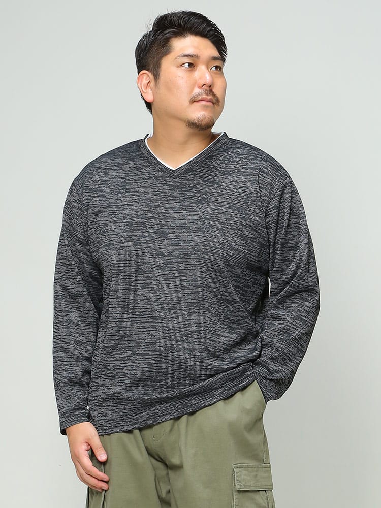 大きいサイズ メンズ B＆T CLUB (ビーアンドティークラブ) 杢テレコ フェイクレイヤード 長袖 Tシャツ
