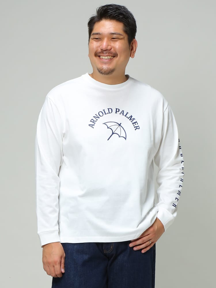 大きいサイズ メンズ Arnold Palmer (アーノルドパーマー) 抗菌防臭 ロゴプリント クルーネック 長袖 Tシャツ