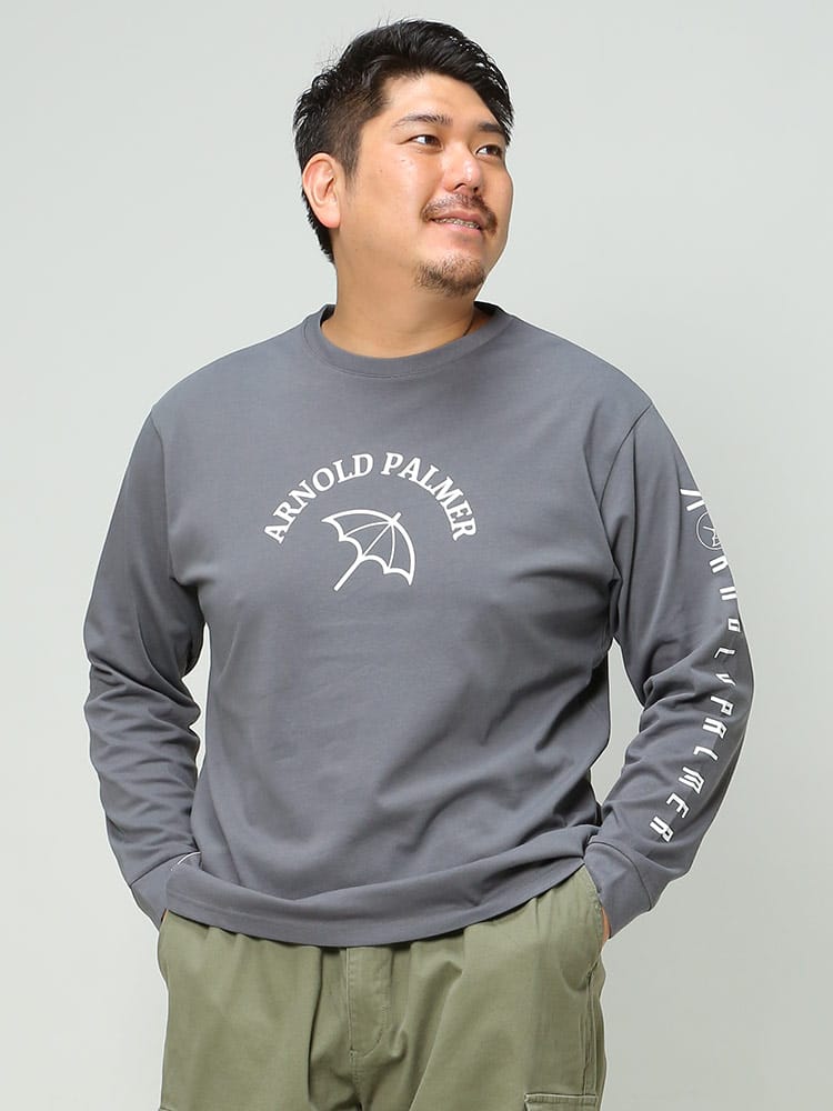 大きいサイズ メンズ Arnold Palmer (アーノルドパーマー) 抗菌防臭 ロゴプリント クルーネック 長袖 Tシャツ