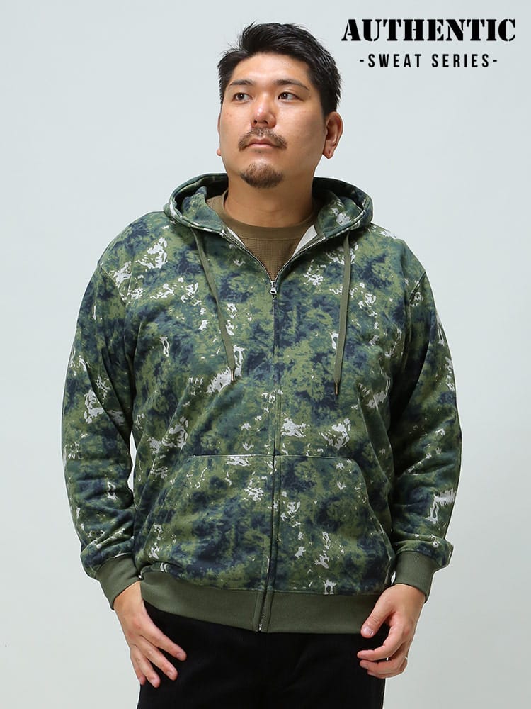在庫処分 返品交換不可 大きいサイズ メンズ B＆T CLUB (ビーアンドティークラブ) オーセンティックスウェットシリーズ USAコットン 迷彩＆無地 フルジップ パーカー