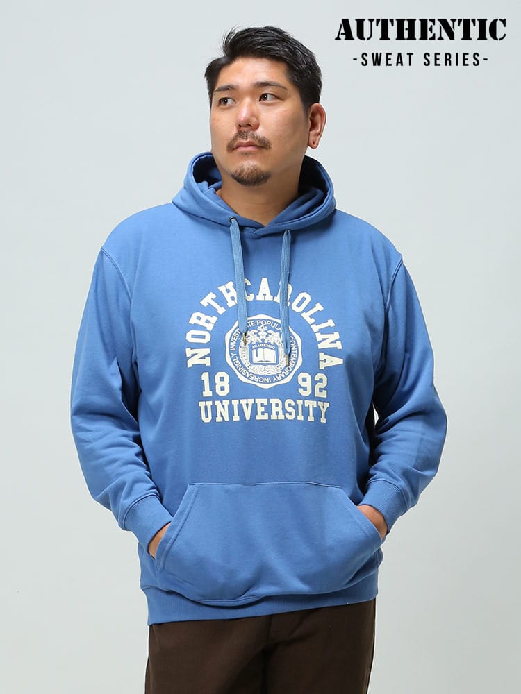 在庫処分 返品交換不可 大きいサイズ メンズ B＆T CLUB (ビーアンドティークラブ) オーセンティックスウェットシリーズ USAコットン カレッジプリント プルオーバー パーカー